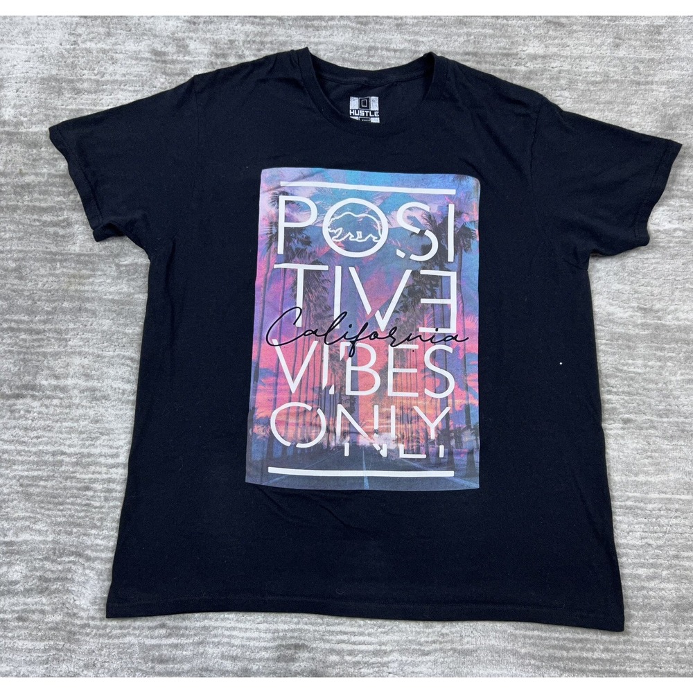 Hustle OG Graphic Tee Mens XL Black Positive Vibes Only California Sunset Shirt
